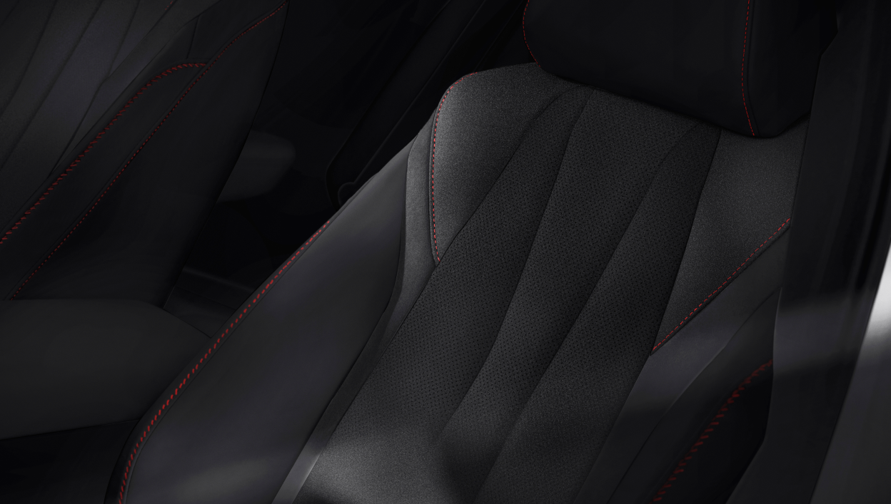 A close-up of interior seats are shown. 