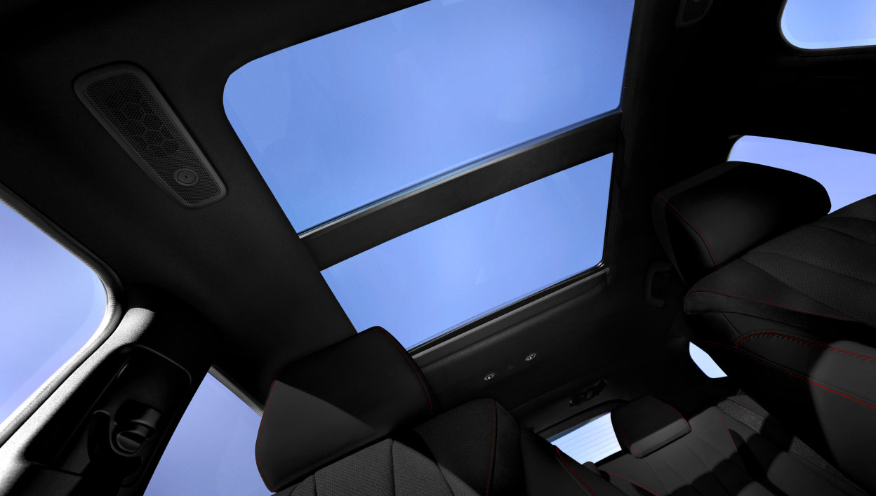 A Panoramic Moon Roof is shown from a ground up perspective.